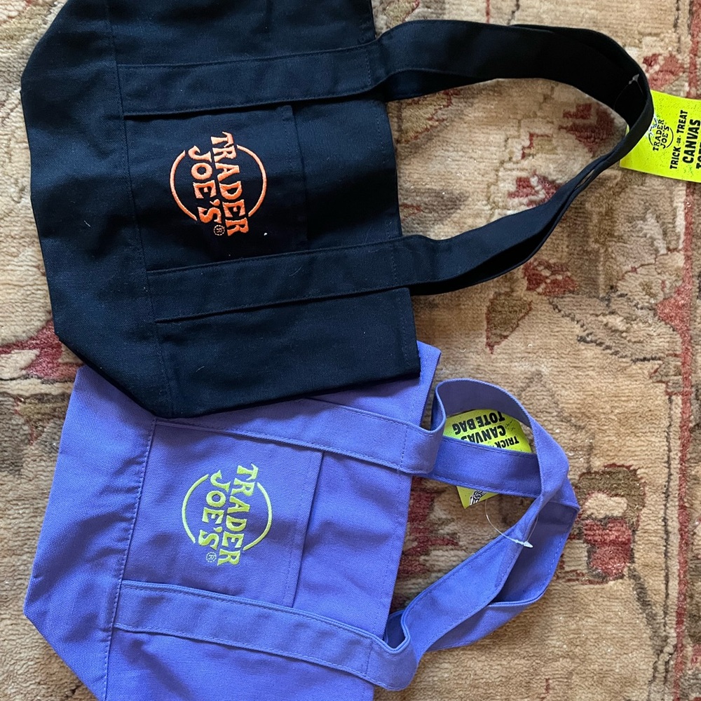 Trader Joe's Black and Purple Tote Bag Set